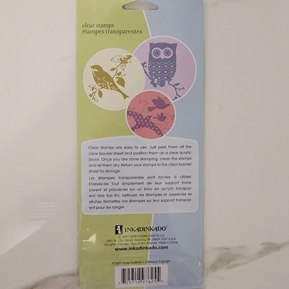 Inkadinkadoo BIRDS GALORE Clear Cling Stamps Set of 6 Stamps #97625 NEW